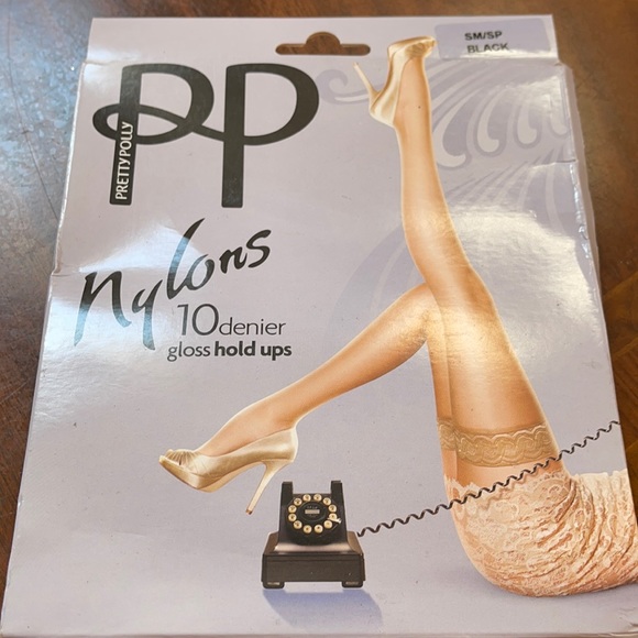 Pretty Polly Black Nylons 10 denier gloss hood ups  NWT small /sp - Picture 1 of 2